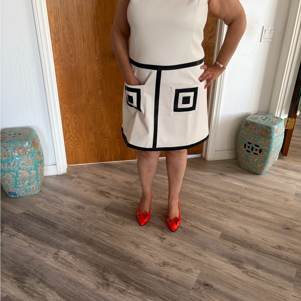 STYLEWE Cream Midi Dress with Black Contrast Trim